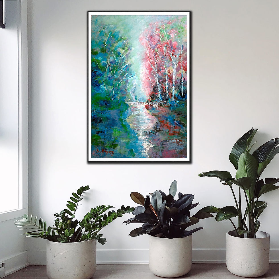Thumbnail: Pink and blue wall art print | Forest canvas picture