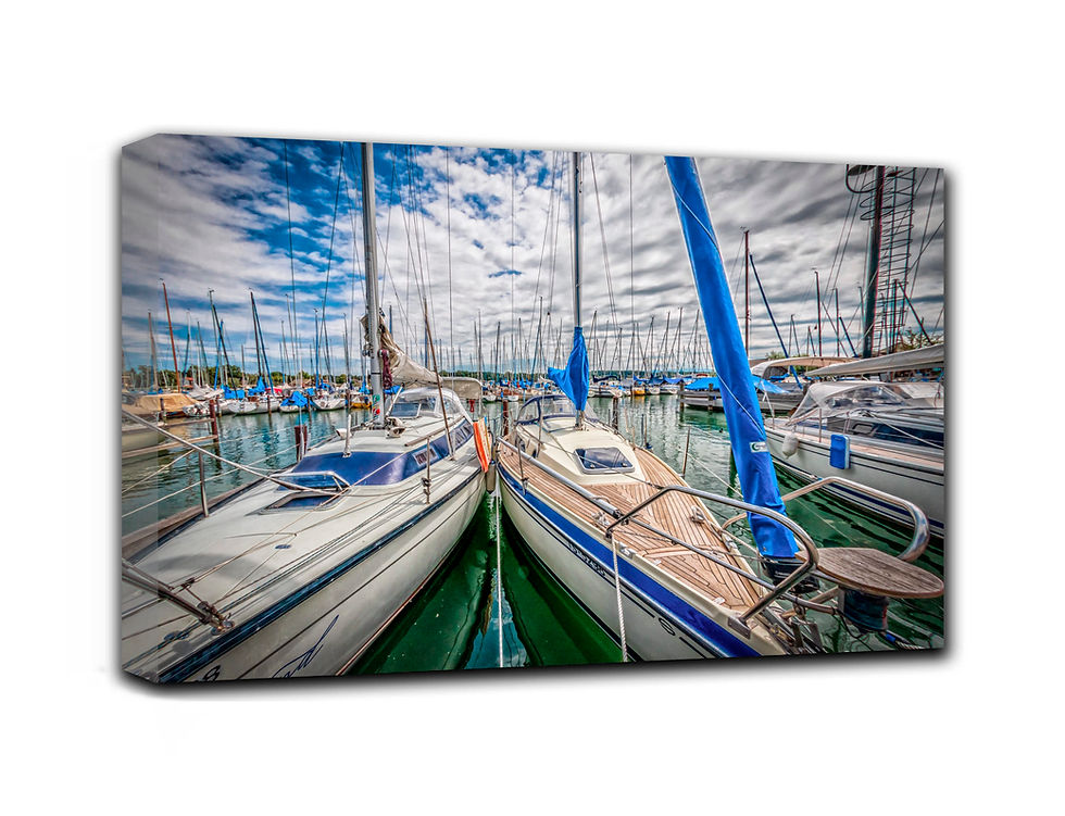 Thumbnail: Sailboats in marina wall art print | Water lake summer canvas picture