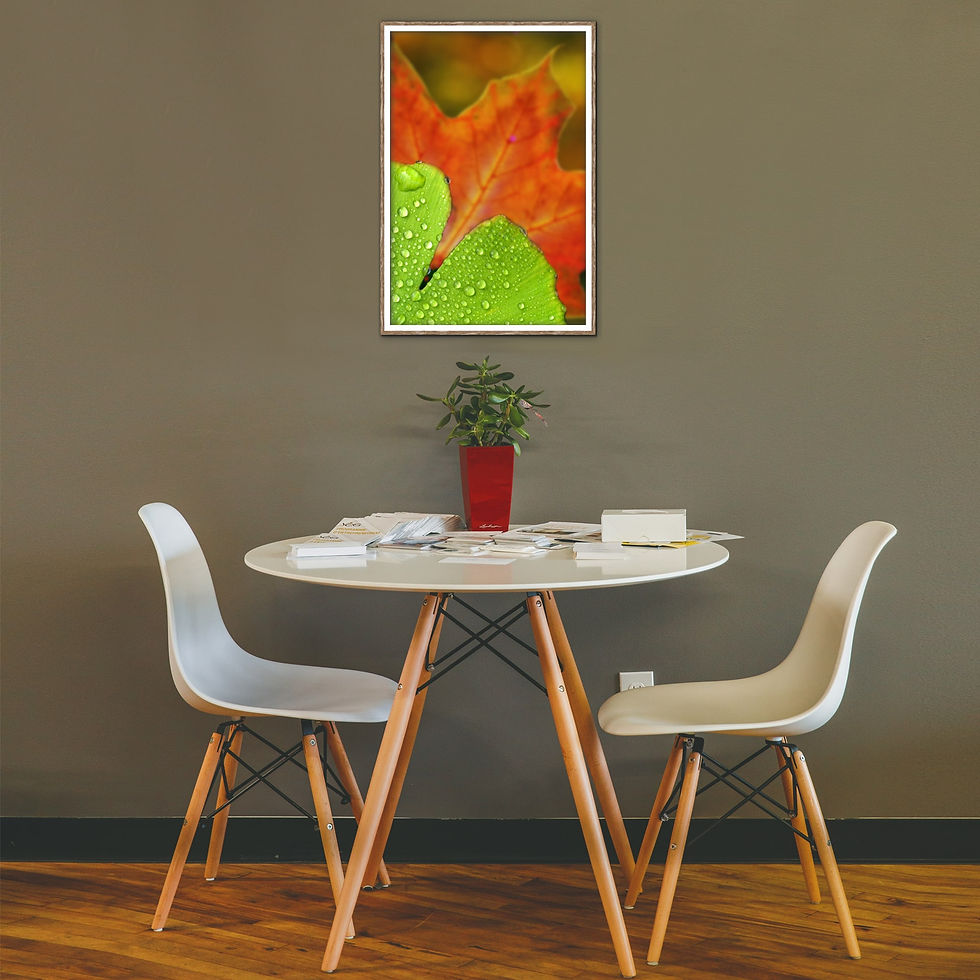 Thumbnail: Autumn leaf wall art print | Green and yellow canvas picture