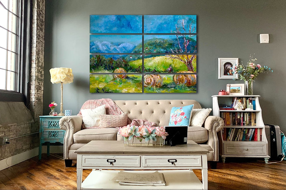 Thumbnail: After mowing wall art print | Bales of hay in the meadow canvas picture
