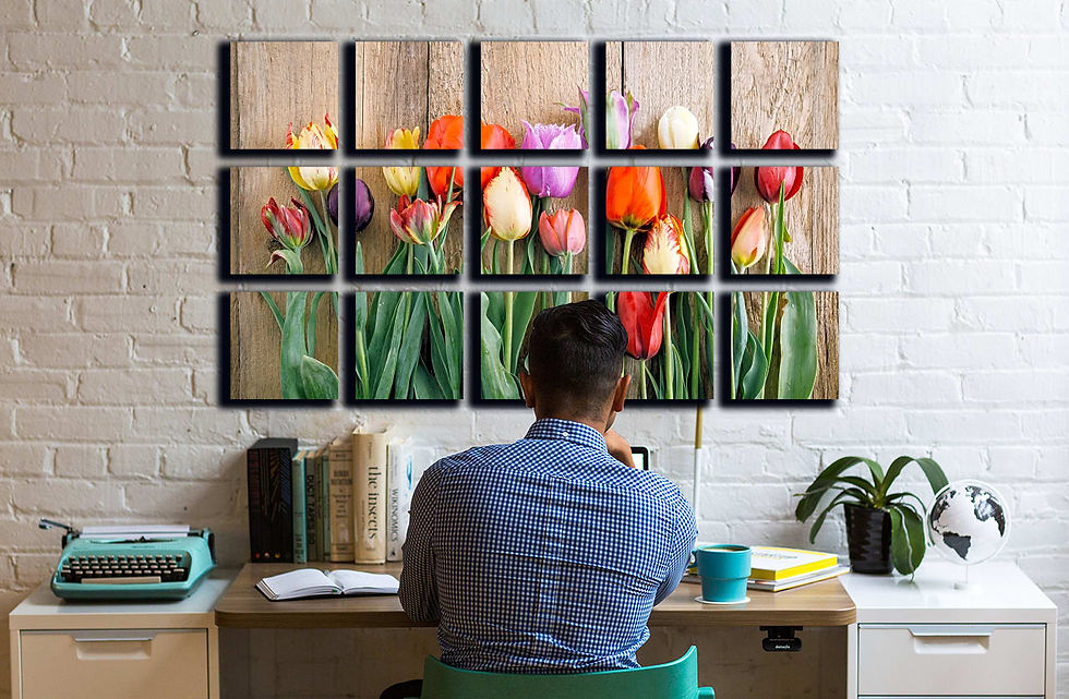 Thumbnail: tulips on table wall art print | spring flowers canvas picture