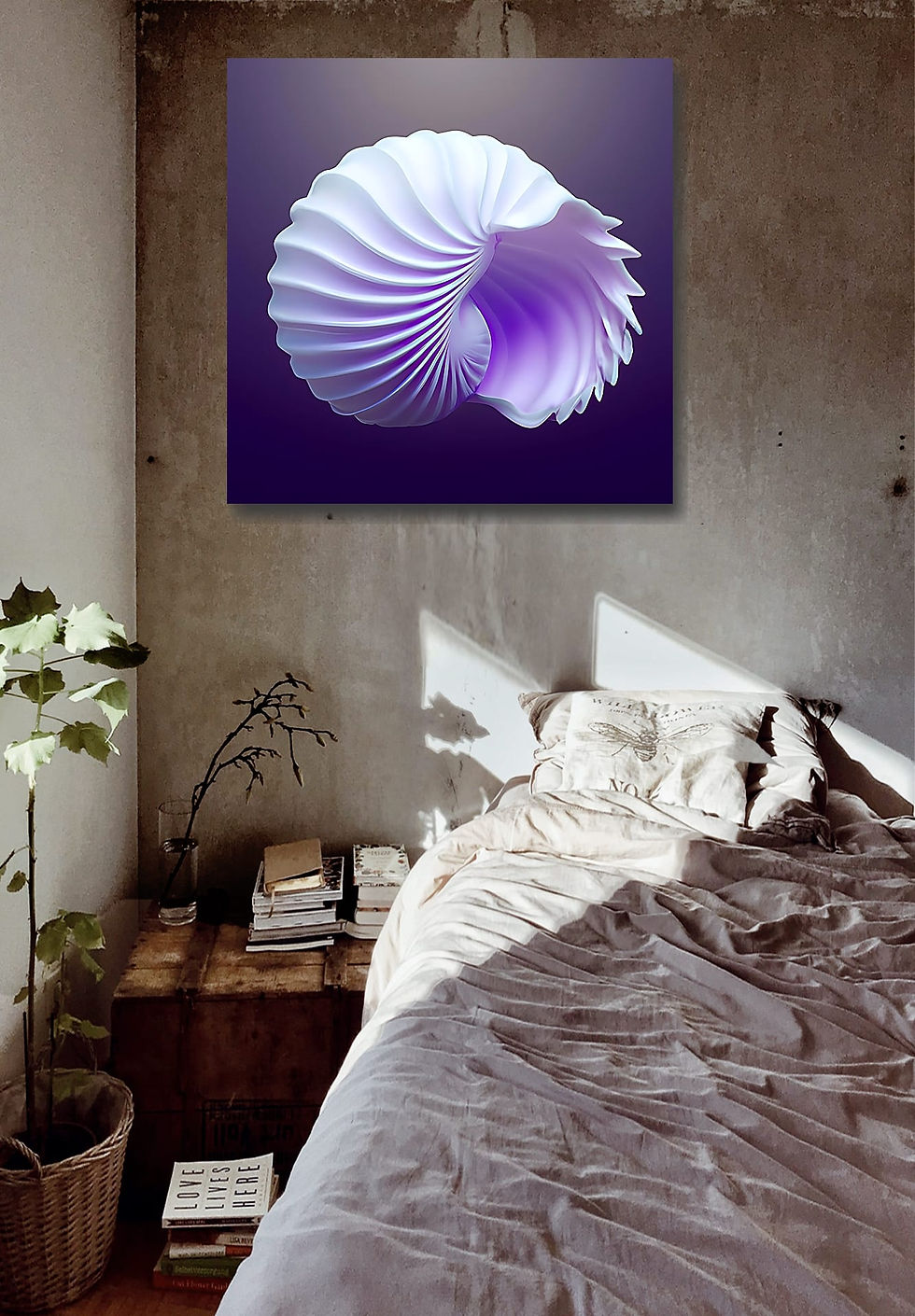 Thumbnail: Seashell portrait wall art print | Violet Loneliness  canvas picture