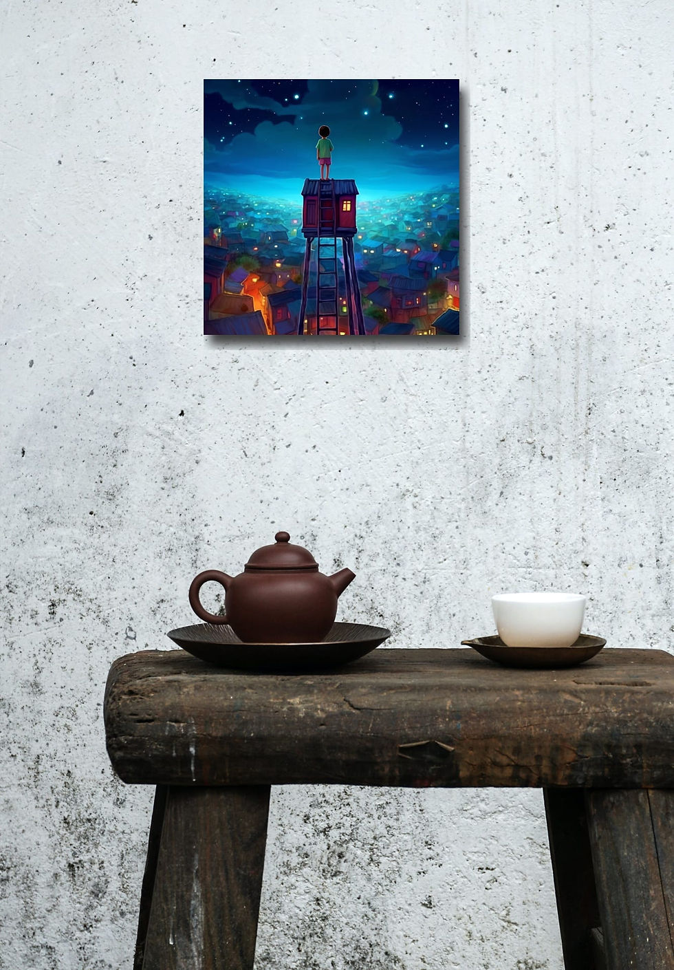 Thumbnail: Magical Town with lights wall art print | Vivid Night sleepy picture