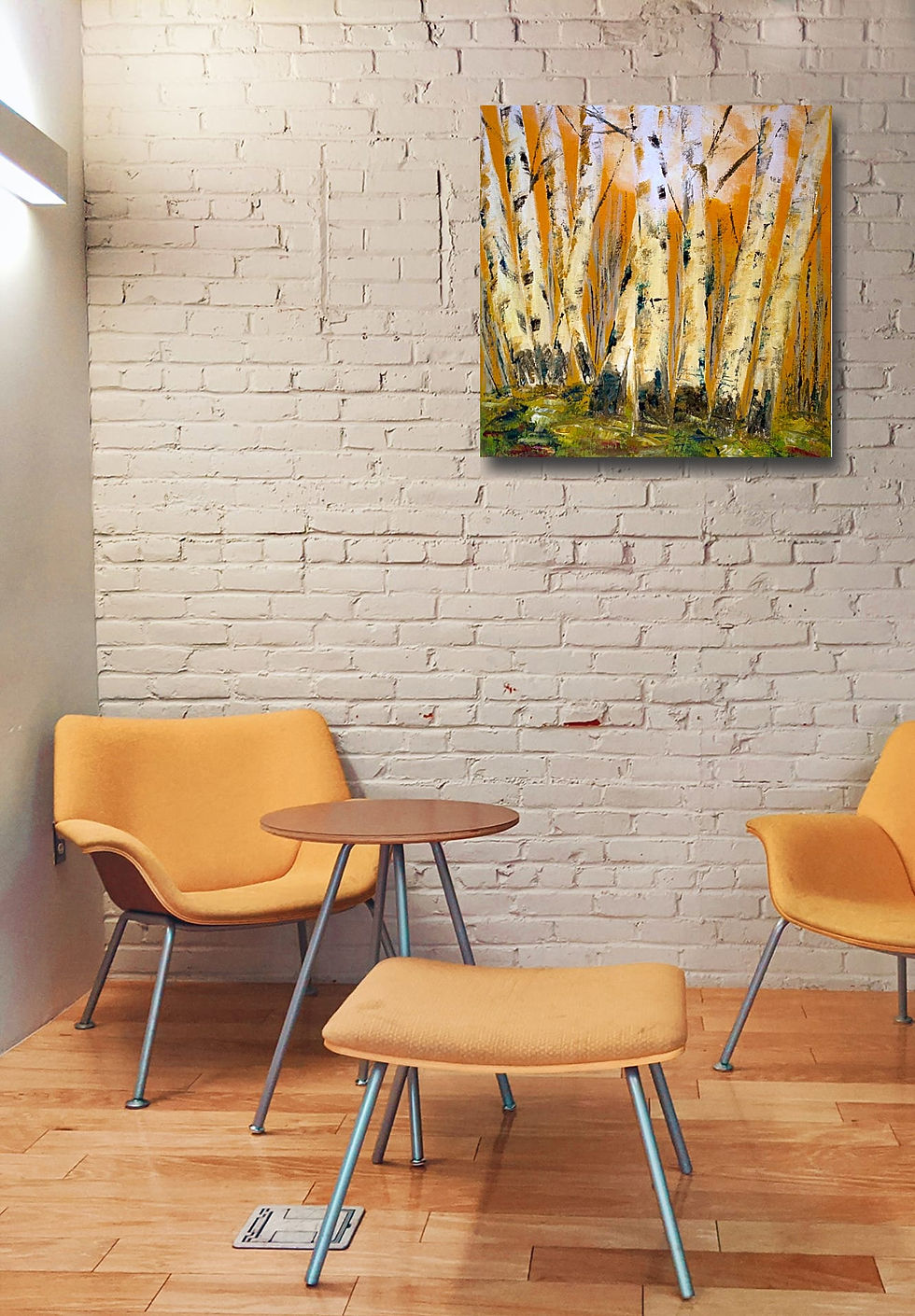 Thumbnail: Birchtree wall art print | Yellow rapsody canvas picture