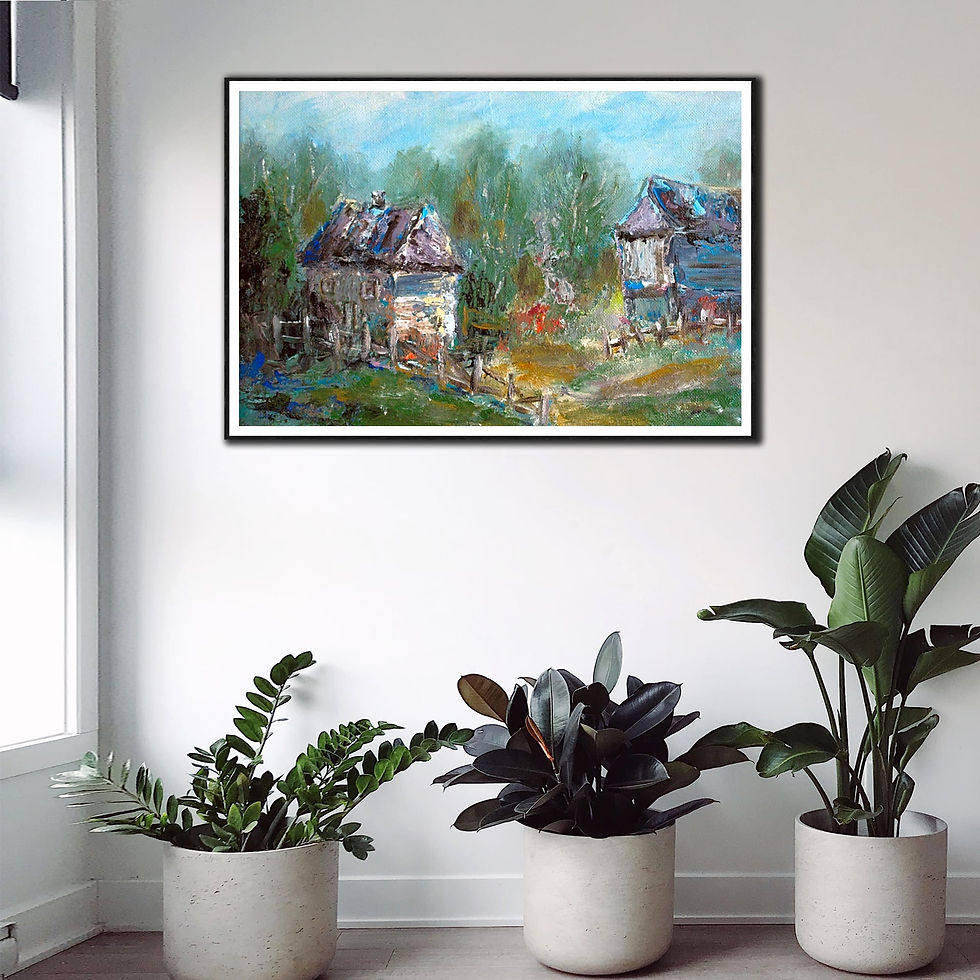 Thumbnail: Country houses wall art print | At dusk canvas picture