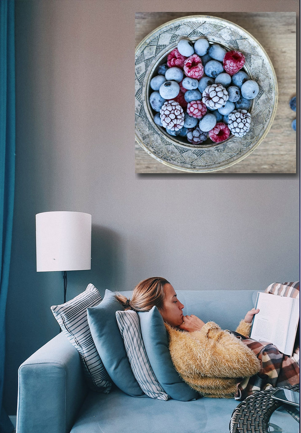 Thumbnail: frozen wild berries wall art print | blueberries  canvas picture