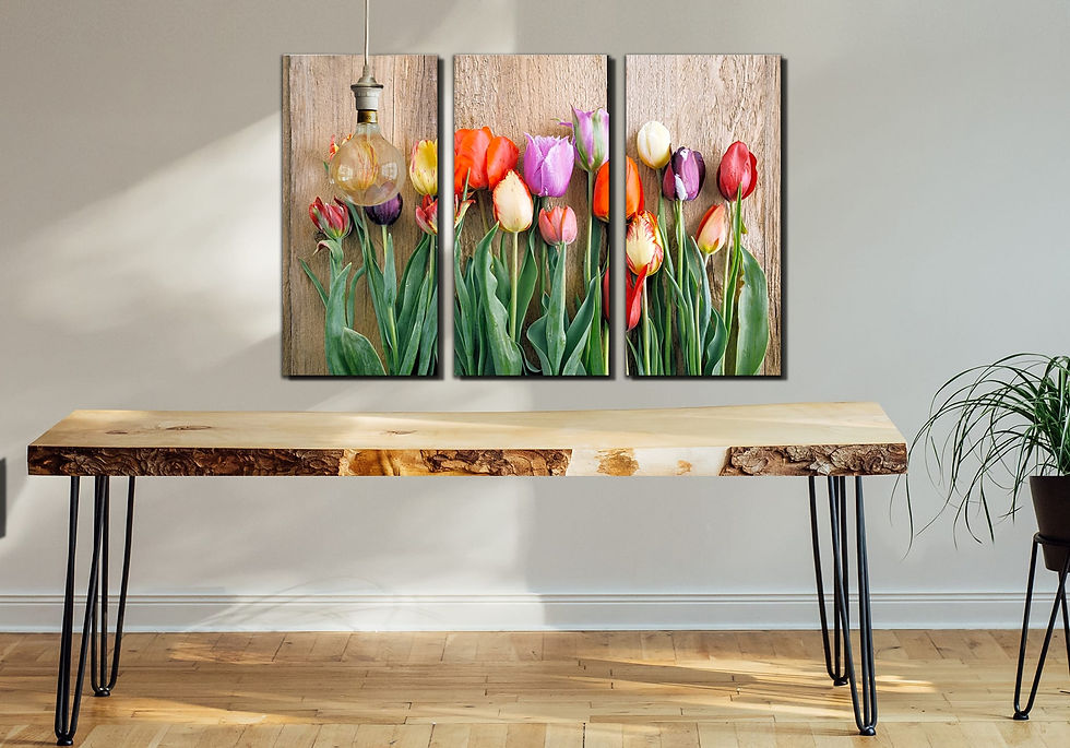 Thumbnail: tulips on table wall art print | spring flowers canvas picture