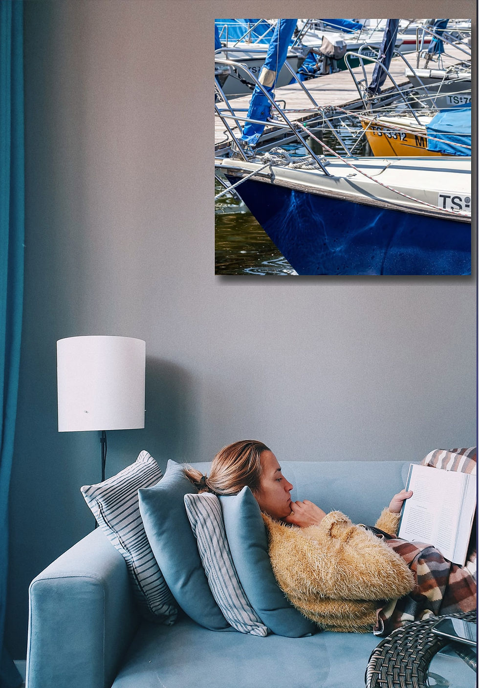 Thumbnail: Sailboat tools  wall art print | sunny harbour day canvas picture