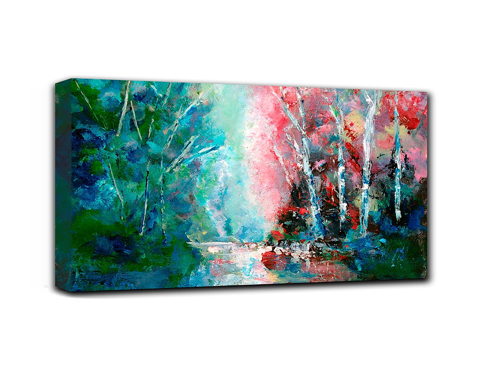 Thumbnail: Pink and blue wall art print | Forest canvas picture