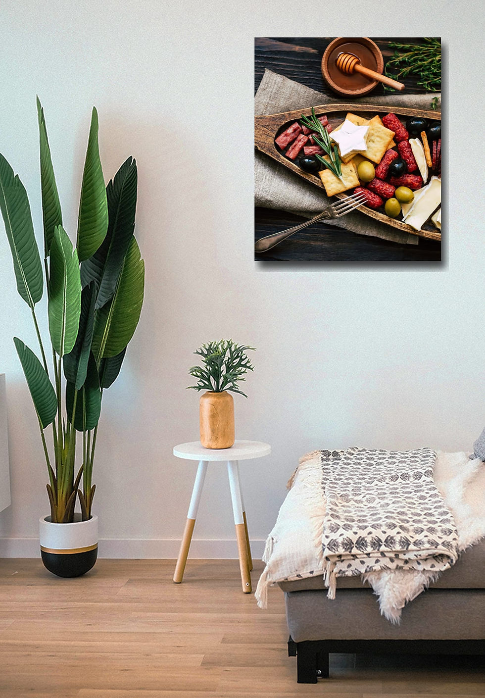 Thumbnail: board with cheese wall art print | appetizer camembert canvas picture