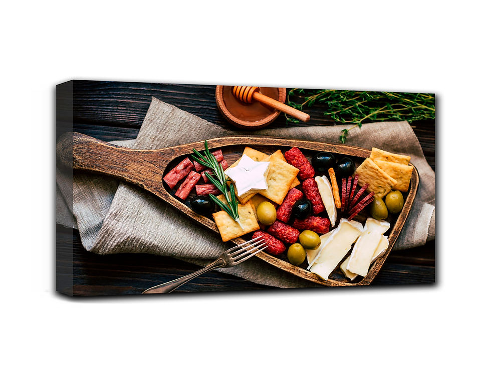 Thumbnail: board with cheese wall art print | appetizer camembert canvas picture