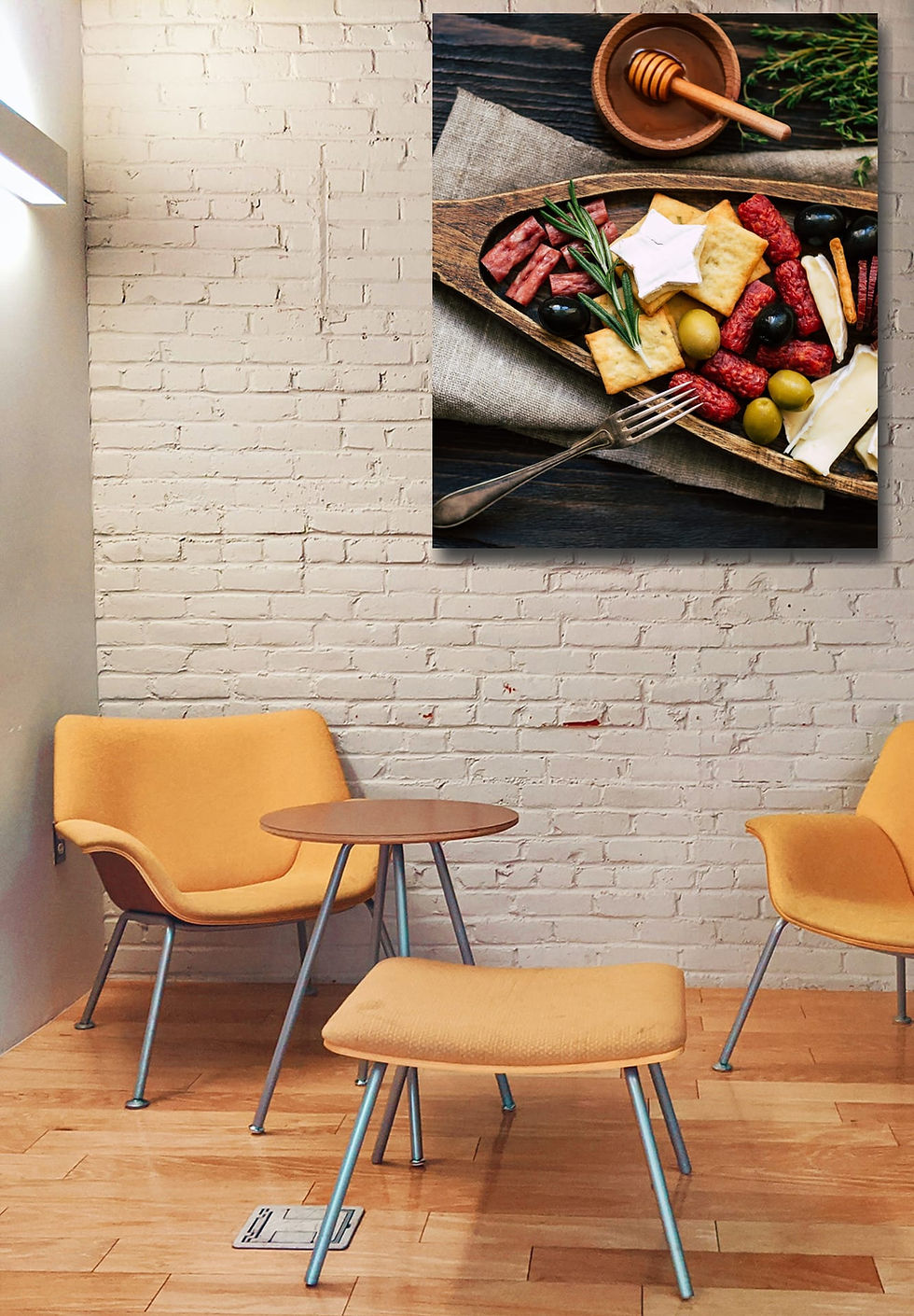 Thumbnail: board with cheese wall art print | appetizer camembert canvas picture