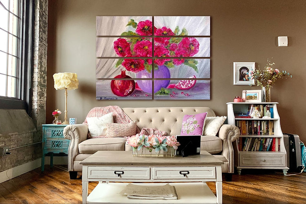 Thumbnail: Colourful Poppies wall art print | Flowers in the vase canvas picture