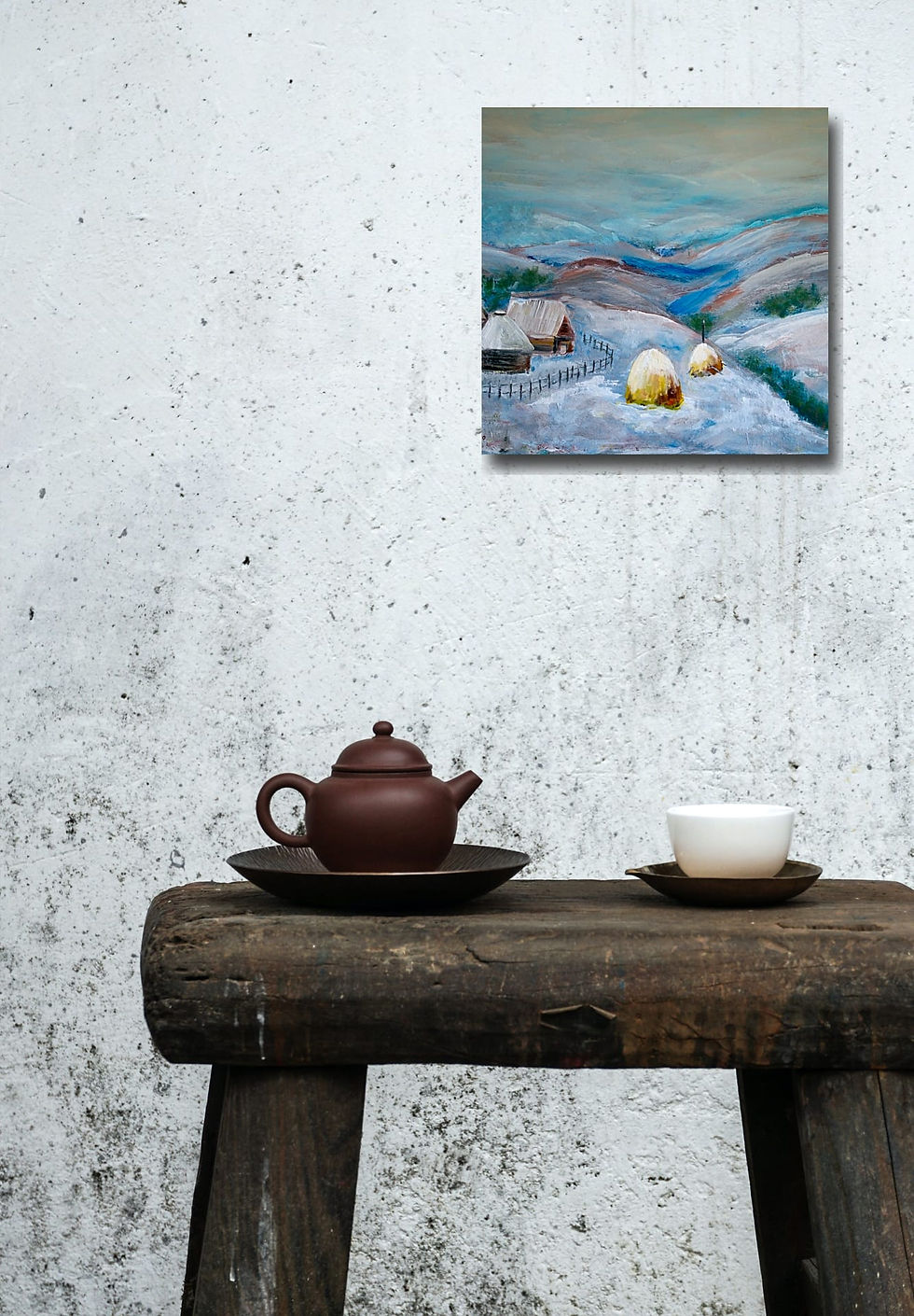 Thumbnail: On the snow wall art print | Village in winter canvas picture