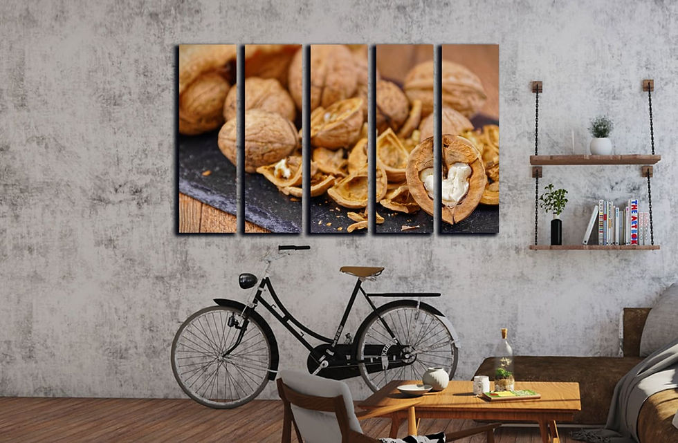 Thumbnail: Walnuts from heart wall art print | Tasty cracked nuts canvas picture
