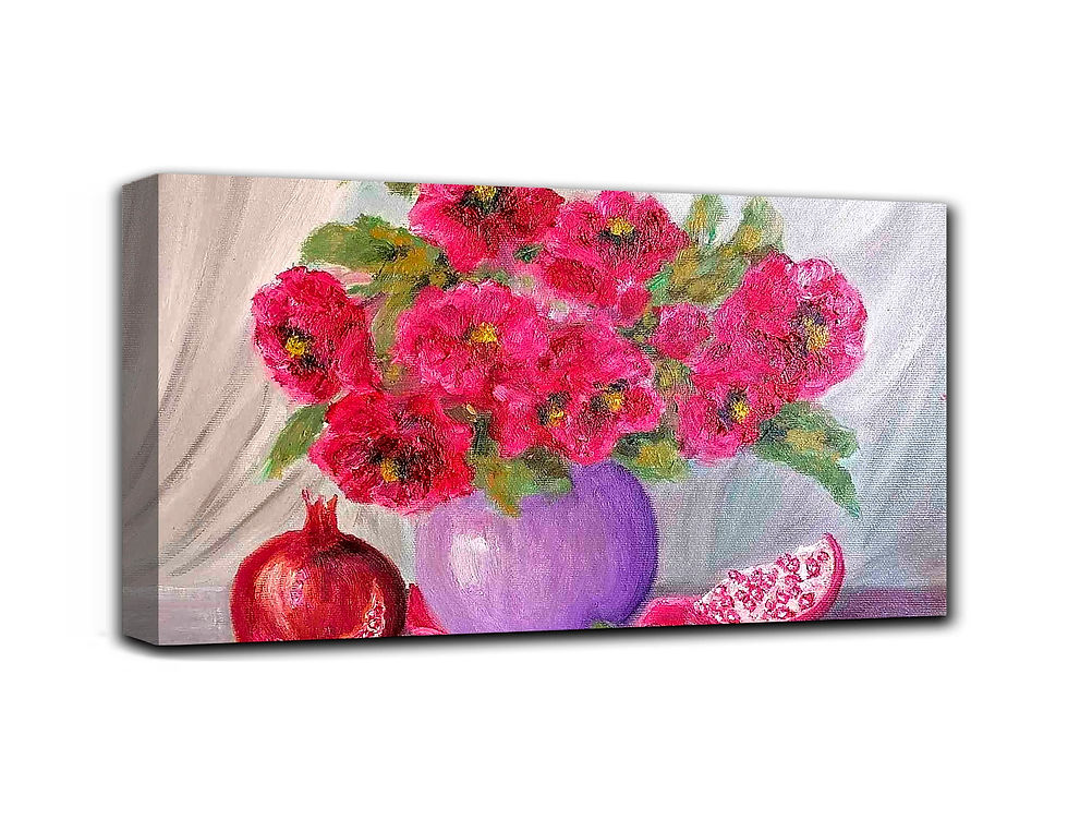 Thumbnail: Colourful Poppies wall art print | Flowers in the vase canvas picture