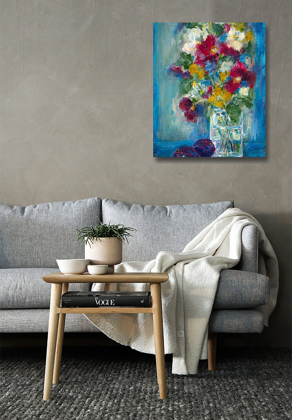 Thumbnail: Flowers in the glass wall art print | The game of colors canvas picture