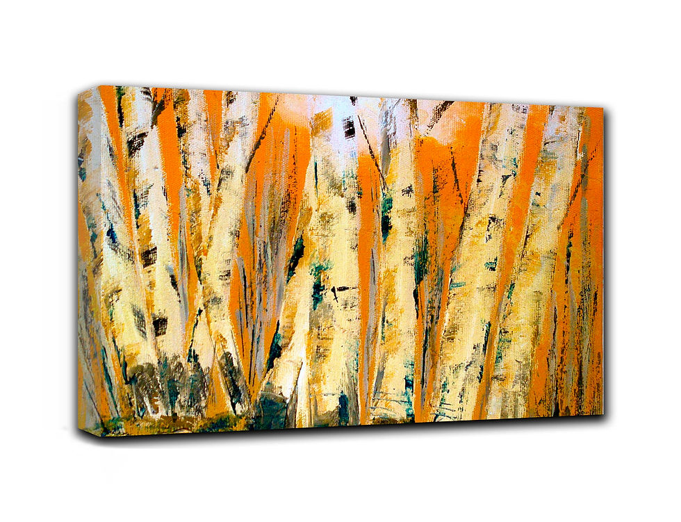 Thumbnail: Birchtree wall art print | Yellow rapsody canvas picture