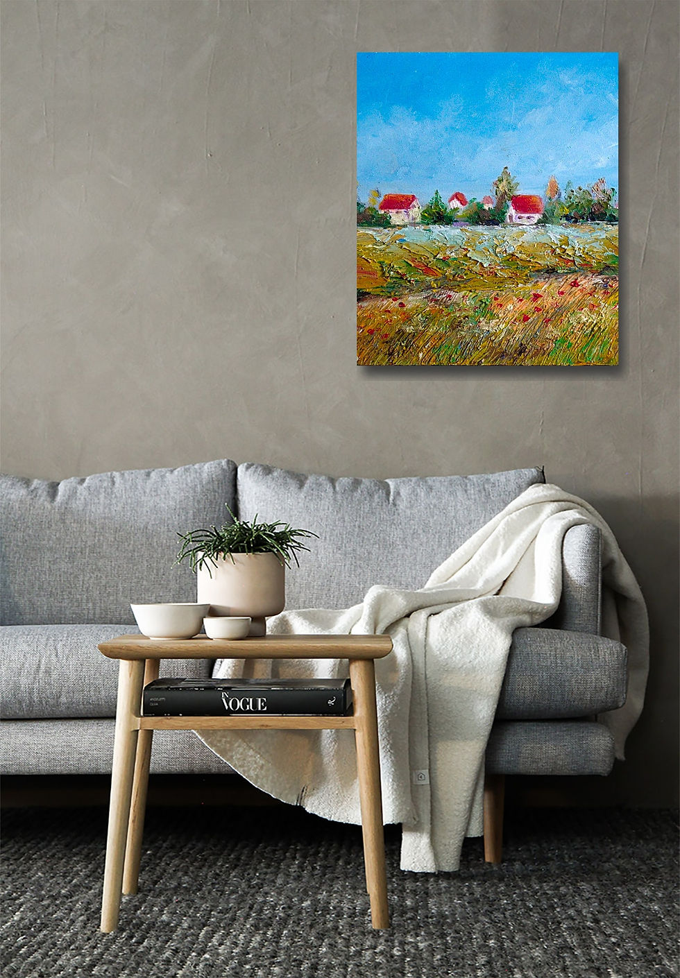 Thumbnail: in the field wall art print | Little houses canvas picture