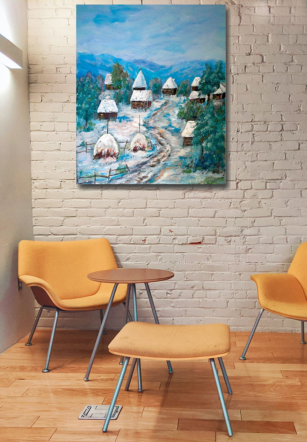 Thumbnail: Village in the snow wall art print | Winter is playing canvas picture
