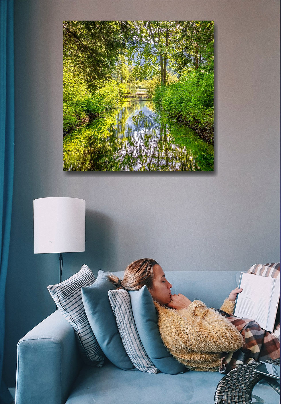 Thumbnail: Romantic untouched nature wall art print | Small river  picture