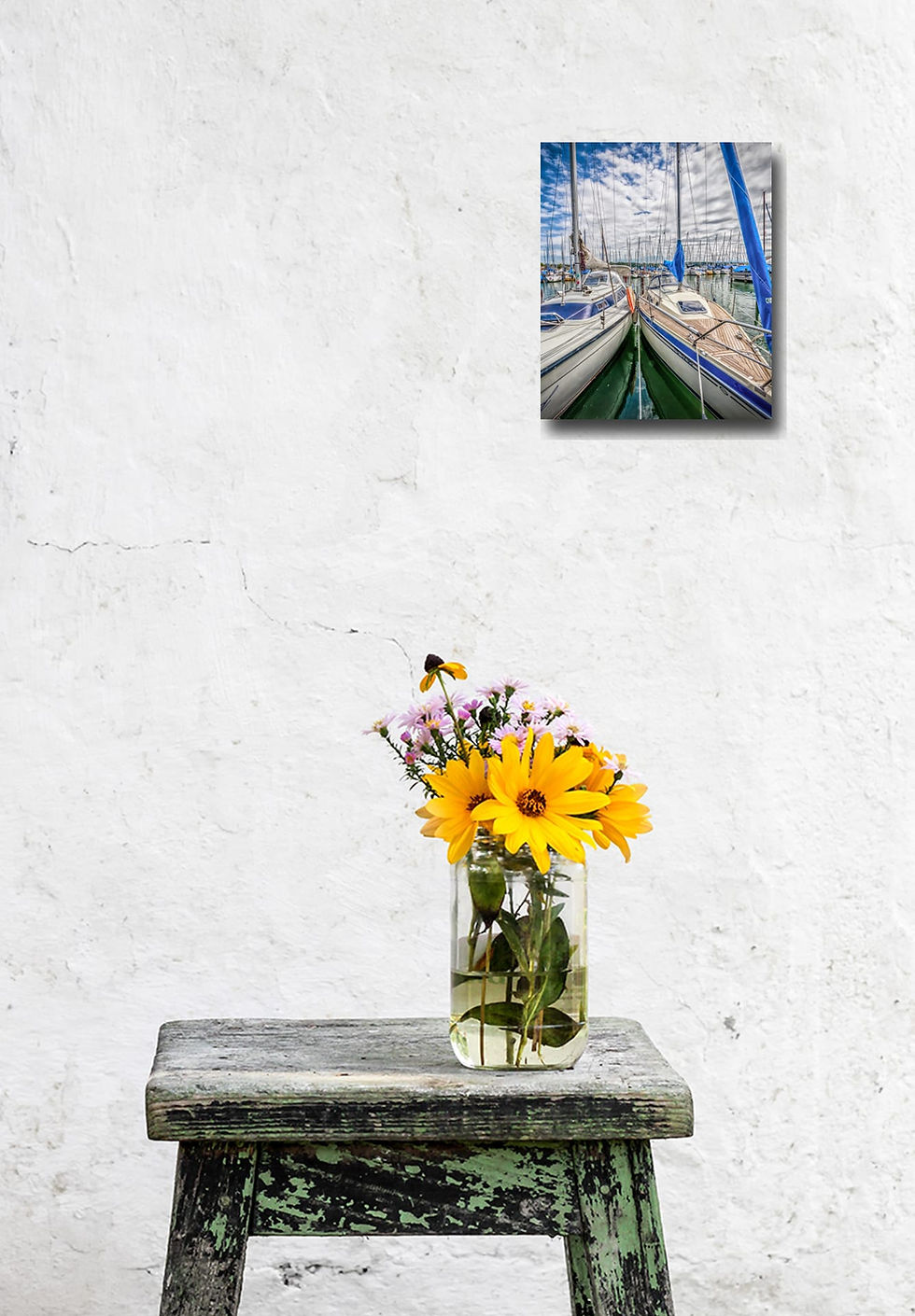 Thumbnail: Sailboats in marina wall art print | Water lake summer canvas picture