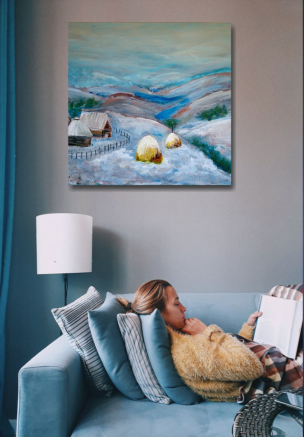 Thumbnail: On the snow wall art print | Village in winter canvas picture