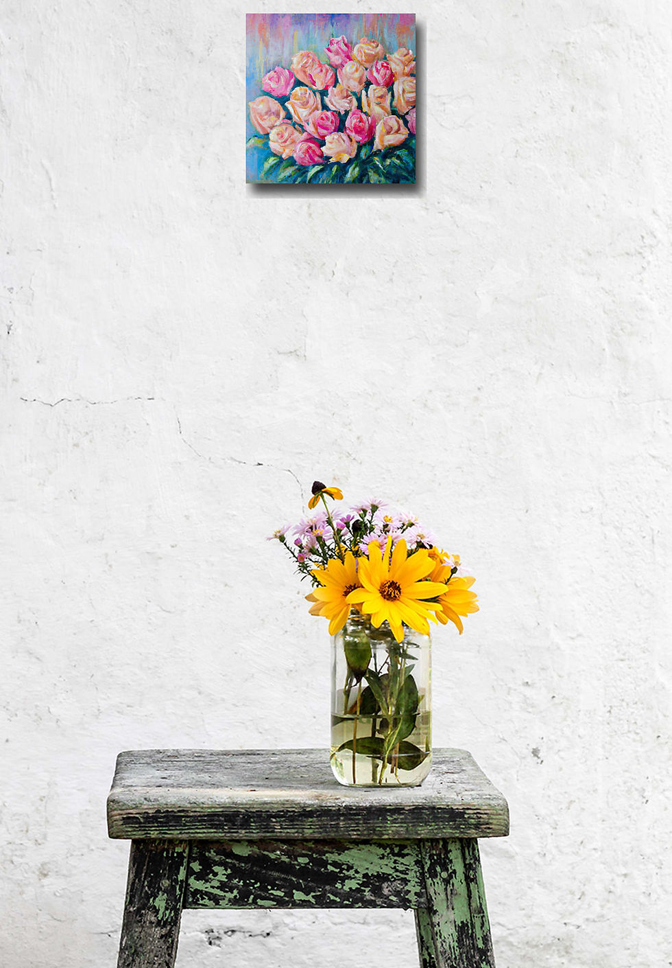 Thumbnail: an oil colorful painting of a bunch of roses