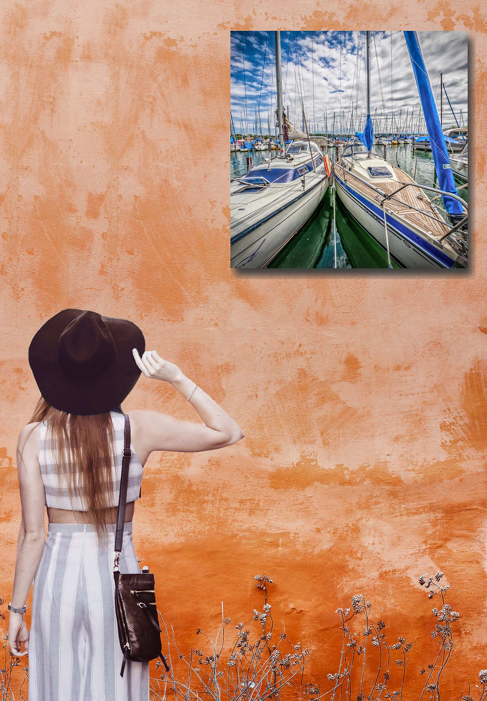 Thumbnail: Sailboats in marina wall art print | Water lake summer canvas picture