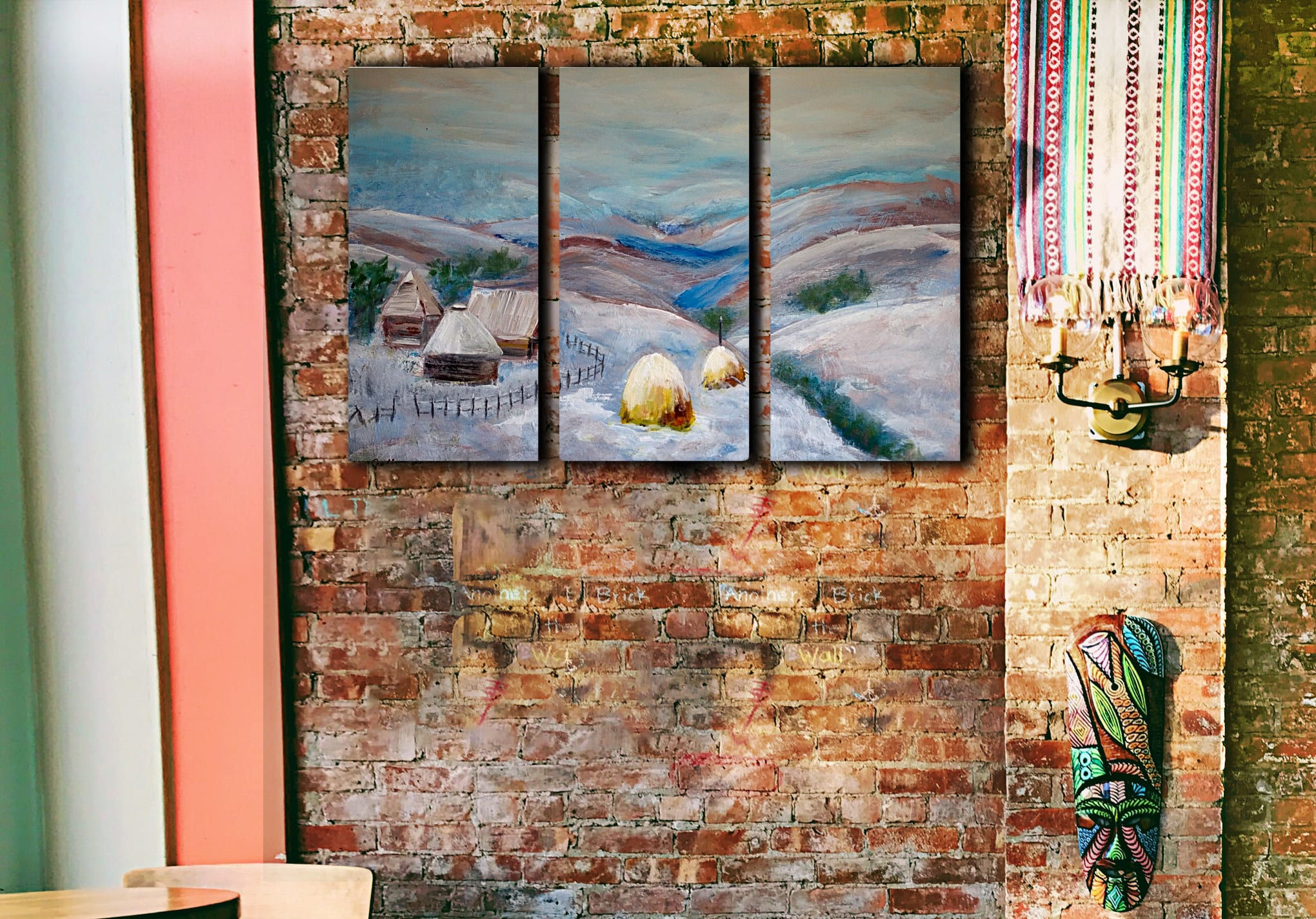 On the snow wall art print | Village in winter canvas picture
