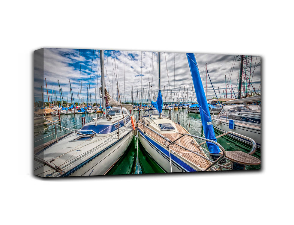 Thumbnail: Sailboats in marina wall art print | Water lake summer canvas picture
