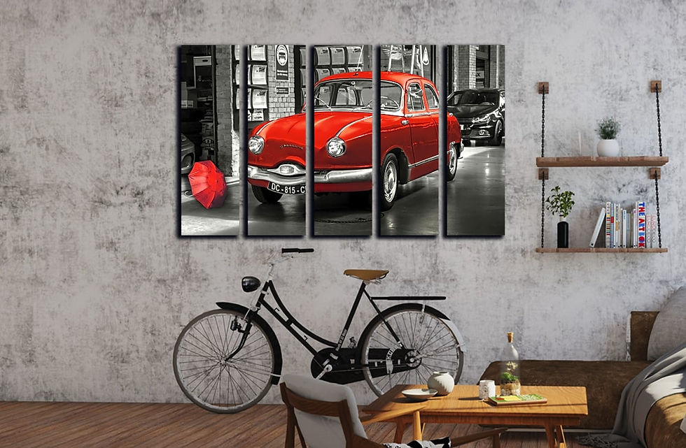 Thumbnail: Panhard retro car wall art print | Vintage Car and Umbrella canvas picture