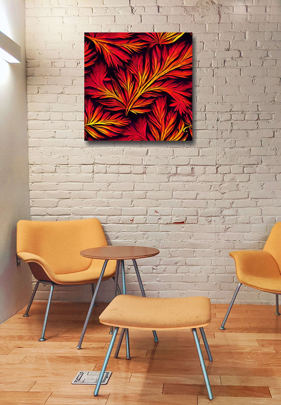 Thumbnail: Autumn leaves wall art print | Red and yellow canvas picture