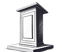 a single podium with no background and no one standing behind it at an angle.png