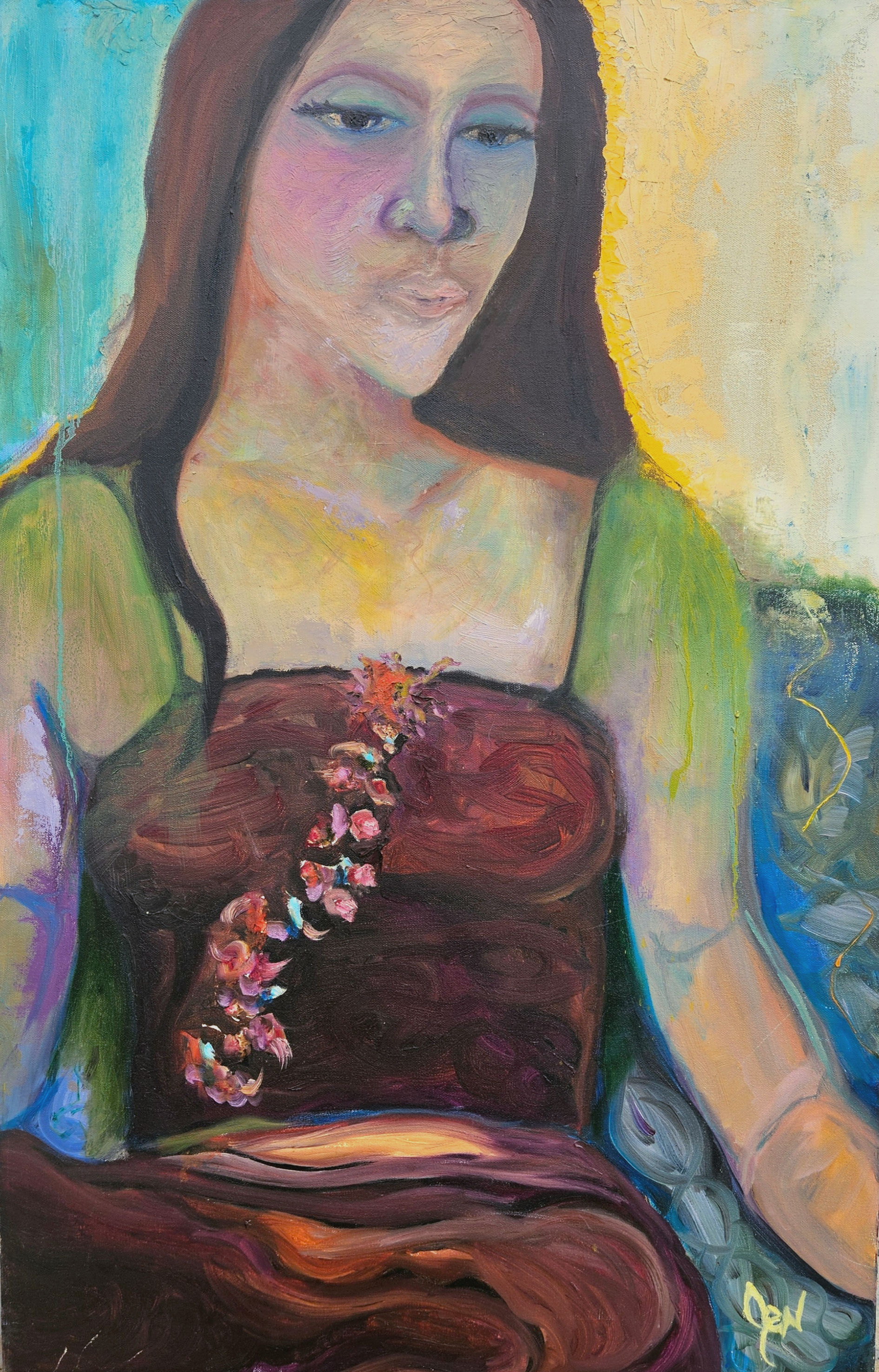 Waiting in Brown Dress