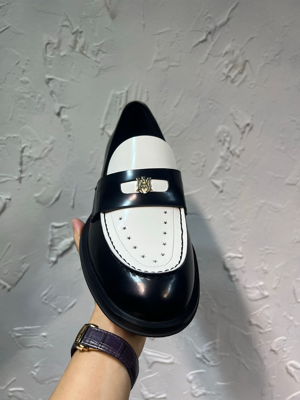 Thumbnail: AMR MA Leather Penny Loafers in Black/White