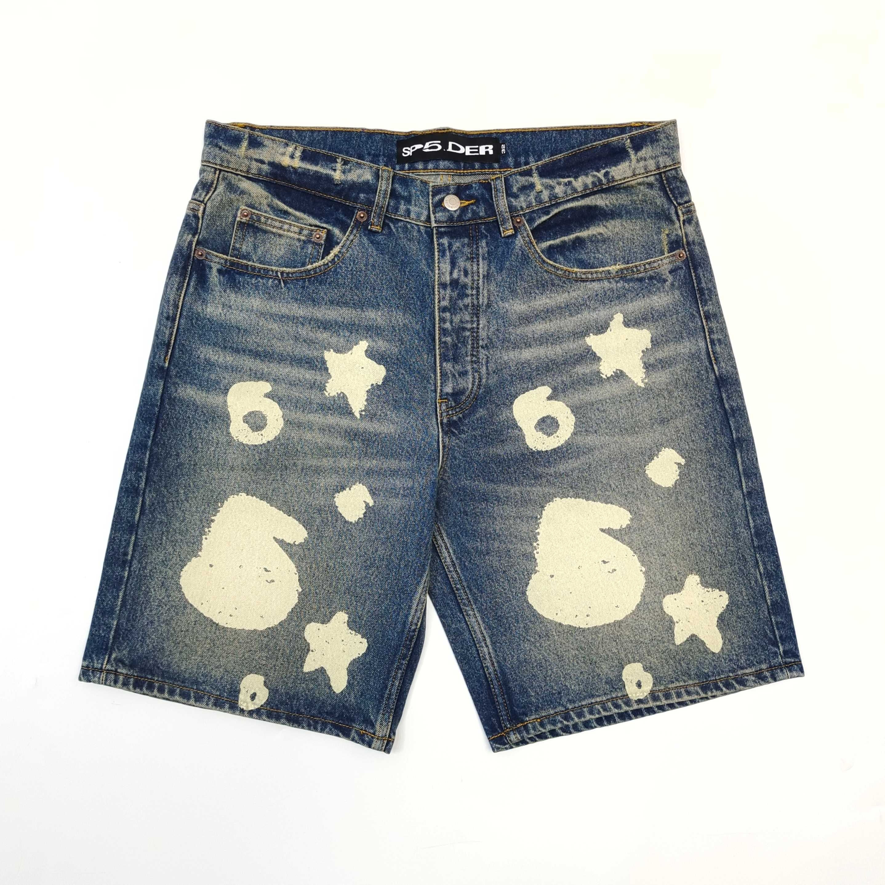 Sp5der SS26 Indigo Beluga Denim Shorts