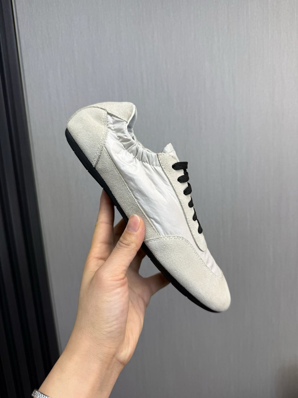 Thumbnail: SS26 Collapse Re-Nylon and Suede Sneaker in White