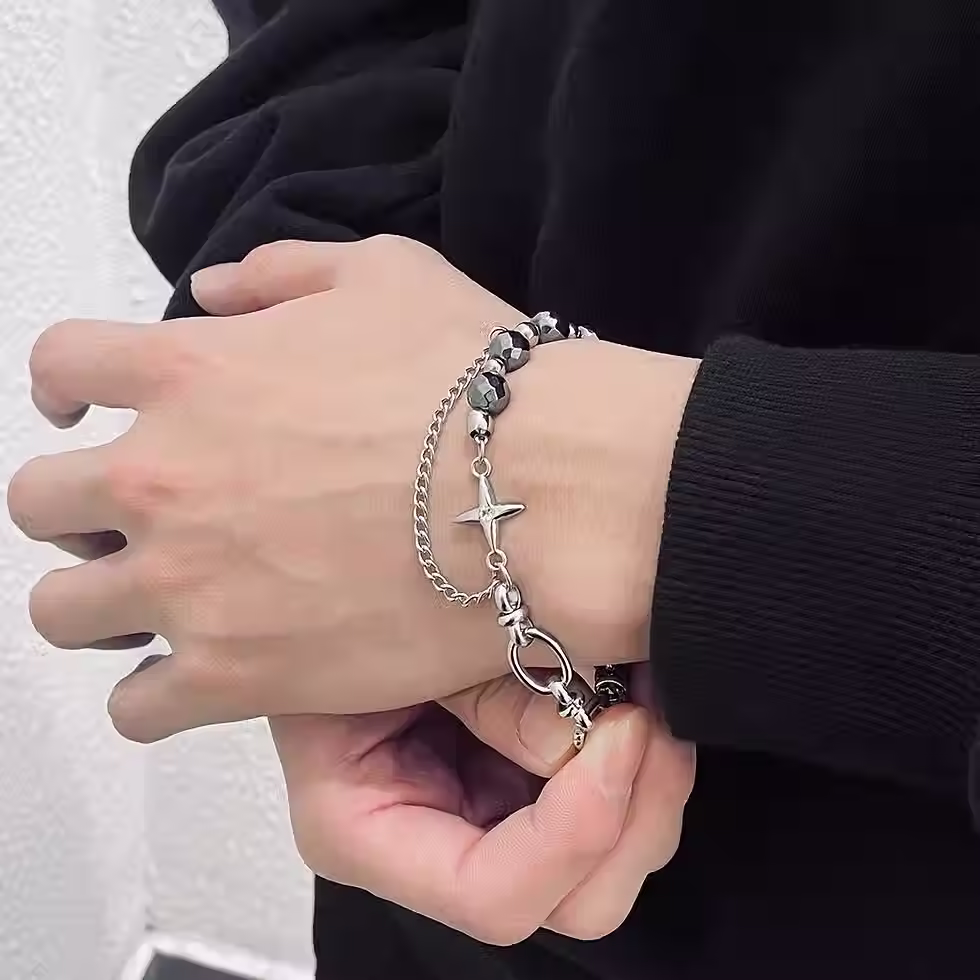 Thumbnail: Star Bead and Chain Mixed Bracelet