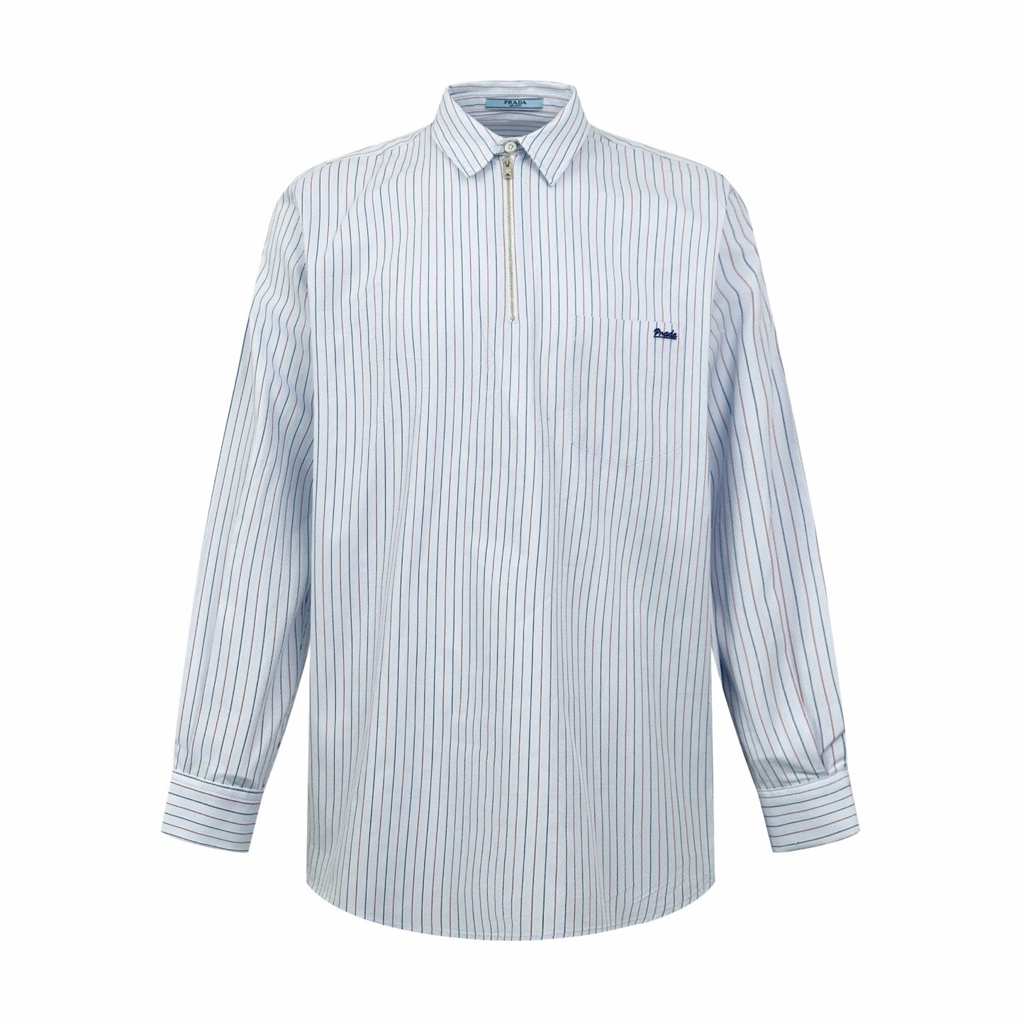 SS26 Light Blue Striped Cotton Shirt with Half Zipper