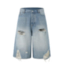 SS26 Wide Leg Distressed Denim Shorts