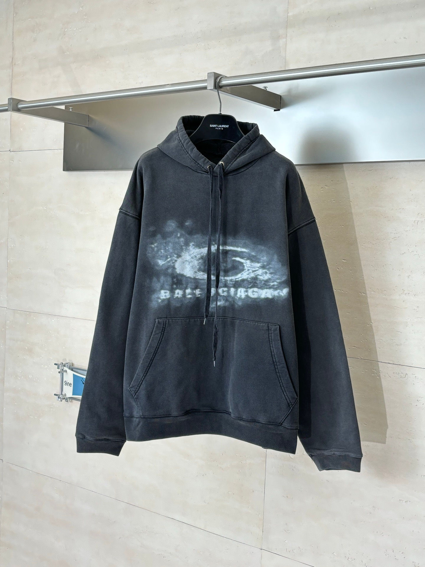 SS26 Washed Crayon Loop Oversized Hoodie in Washed Black