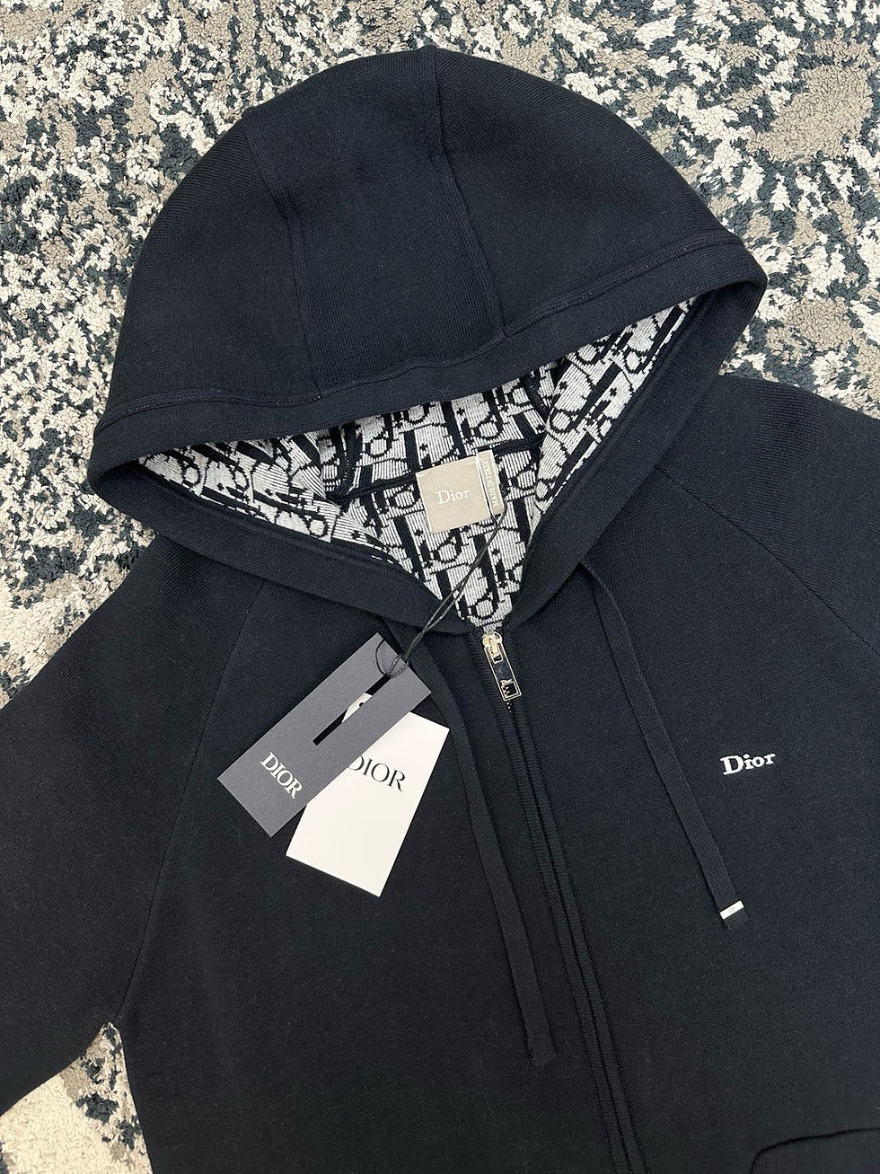 Thumbnail: SS26 Cotton Blend Jacquard Hooded Sweater in Navy
