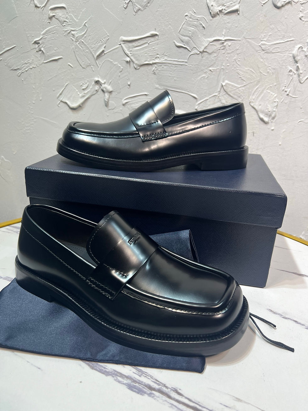 Thumbnail: Square Toe Brushed Leather Loafers