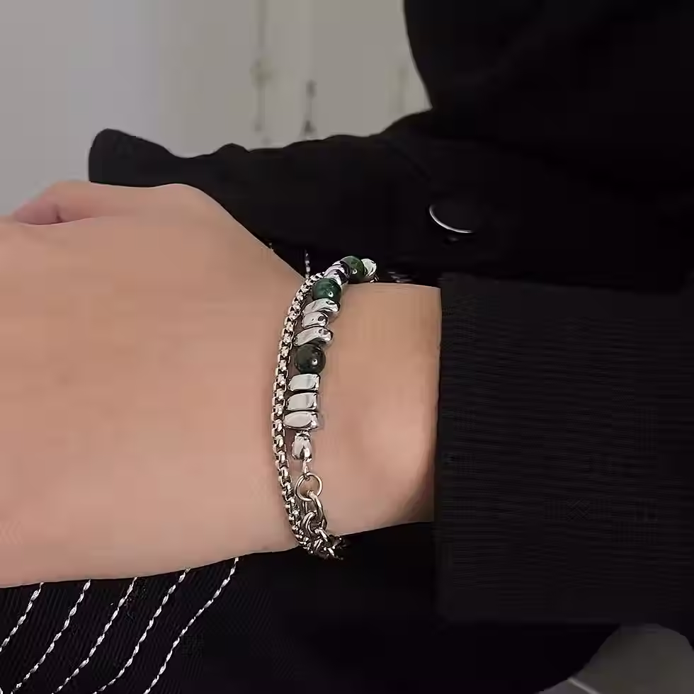 Thumbnail: Green Beaded Double Layer Bracelet
