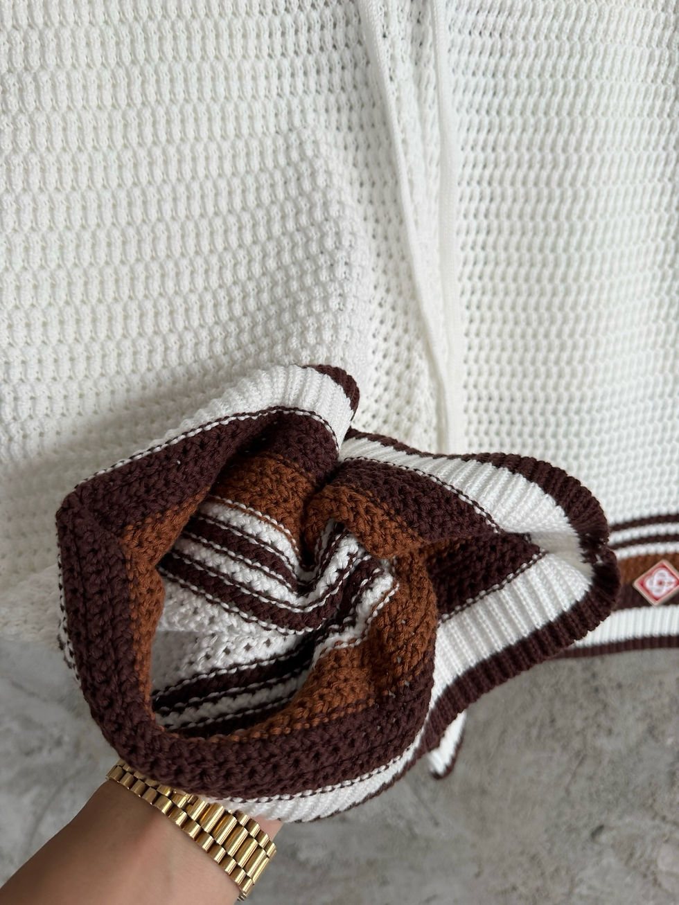 Thumbnail: SS26 Striped Crochet Shorts in Brown/White