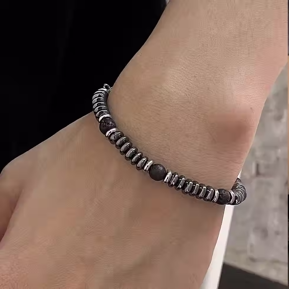 Thumbnail: Black Bead Hand Strung Bracelet