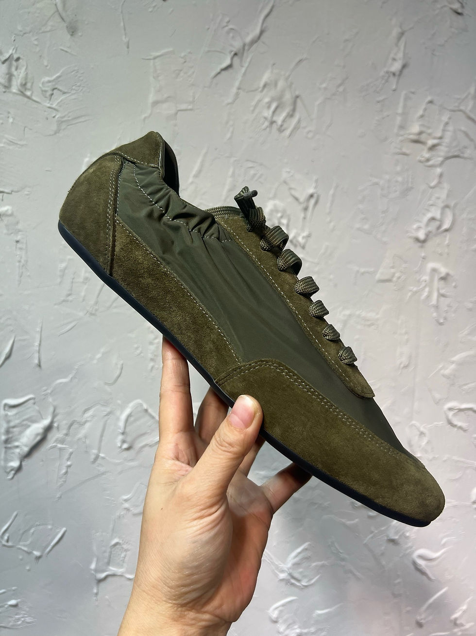 Thumbnail: SS26 Collapse Re-Nylon and Suede Sneaker in Olive