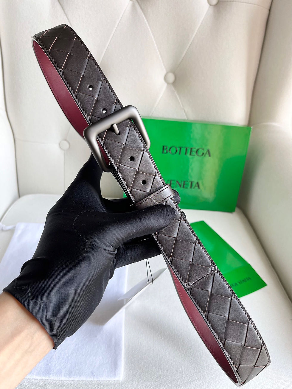 Thumbnail: Intrecciato Belt in Dark Brown