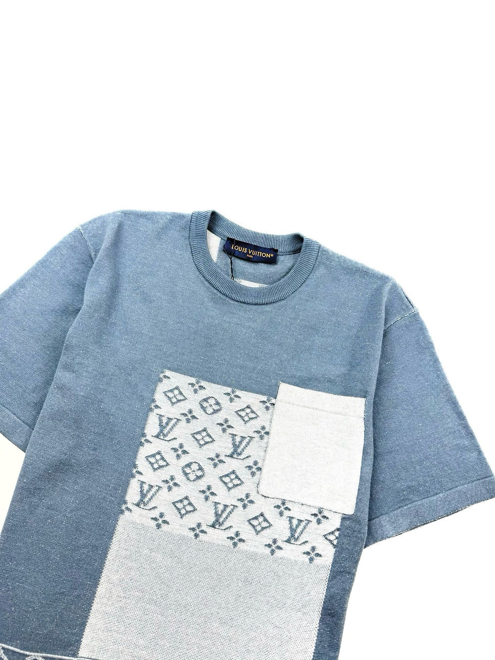 Thumbnail: SS26 Knitted Patchwork Denim Short-Sleeved Crewneck